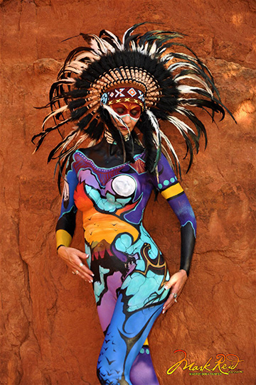 Woman body painted in native American style